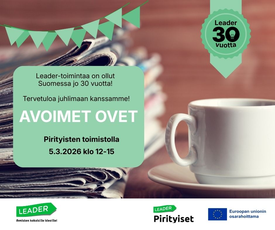 Kuva, jossa kerrotaan Pirityisten avoimista ovista 5.3.2026 klo 12-15 Pirityisten toimistolla