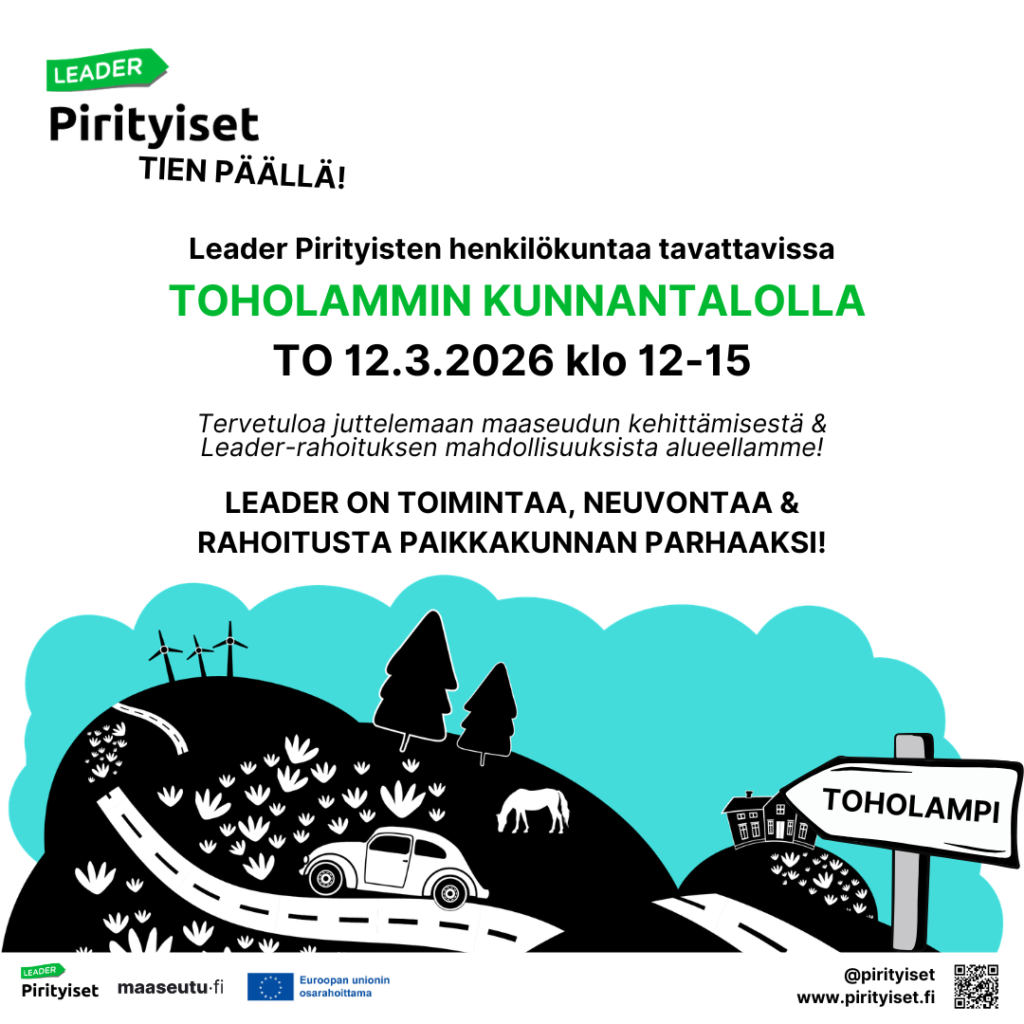 Kuva, jossa kerrotaan Pirityisten POP UP -neuvontapisteestä Toholammin kunnantalolla 12.3.2026 klo 12-15.